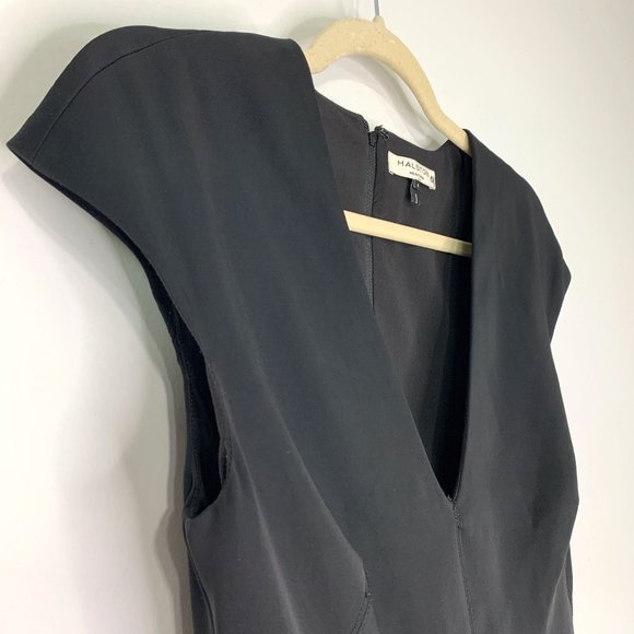 HALSTON HERITAGE Black Cutout Back V-Neck Fit &‎ Flare Dress Sz 4 - Picture 4 of 13